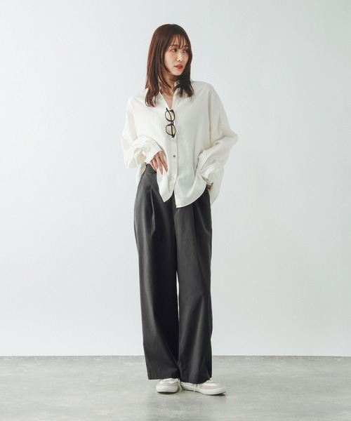 GLOBAL WORK（グローバルワーク）の「イージーケアリネンストレートパンツ/600994（その他パンツ・レディース・ブルー/グレー/グレー系その他/スミクロ/ブラウン/ホワイト系その他・X-LARGE/LARGE/MEDIUM/SMALL）」の11枚目の写真