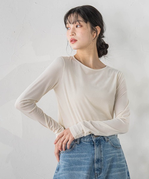 Droite lautreamont(ドロワットロートレアモン)の「シアーベロアカットソー≪手洗い可能≫(Tシャツ/カットソー・レディース・オフホワイト/ブラウン/ピンク・M)」の2枚目の写真