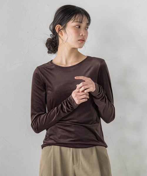 Droite lautreamont(ドロワットロートレアモン)の「シアーベロアカットソー≪手洗い可能≫(Tシャツ/カットソー・レディース・オフホワイト/ブラウン/ピンク・M)」の14枚目の写真