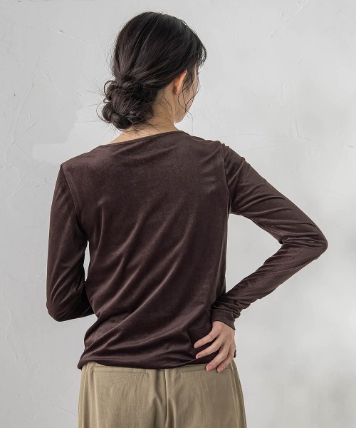 Droite lautreamont(ドロワットロートレアモン)の「シアーベロアカットソー≪手洗い可能≫(Tシャツ/カットソー・レディース・オフホワイト/ブラウン/ピンク・M)」の16枚目の写真