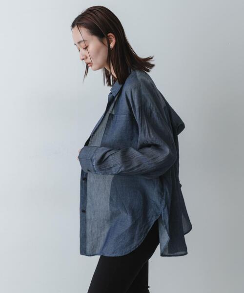 SENSE OF PLACE by URBAN RESEARCH(センスオブプレイスバイアーバンリサーチ)の「ポケットツキシアーデニムシャツ(シャツ/ブラウス・レディース・ブラック/インディゴブルー・ONE)」の14枚目の写真
