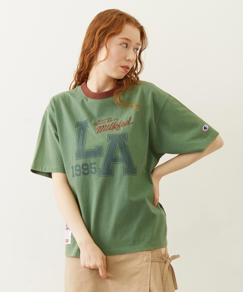 Champion(チャンピオン)の「MILKFED.×CHAMPION LA LOGO S/S TEE(Tシャツ/カットソー・レディース・ブラック/グリーン/オートミール/ネイビー・S/M)」の1枚目の写真