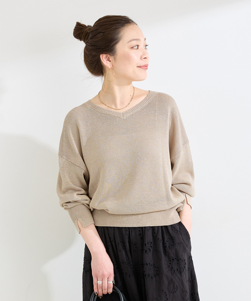 B.C STOCK（ベーセーストック）の「手洗い可 / ペーパー混ドルマンプルオーバー（ニット/セーター・レディース・イエロー/ラベンダー/ベージュ/ブラック・FREE）」の2枚目の写真