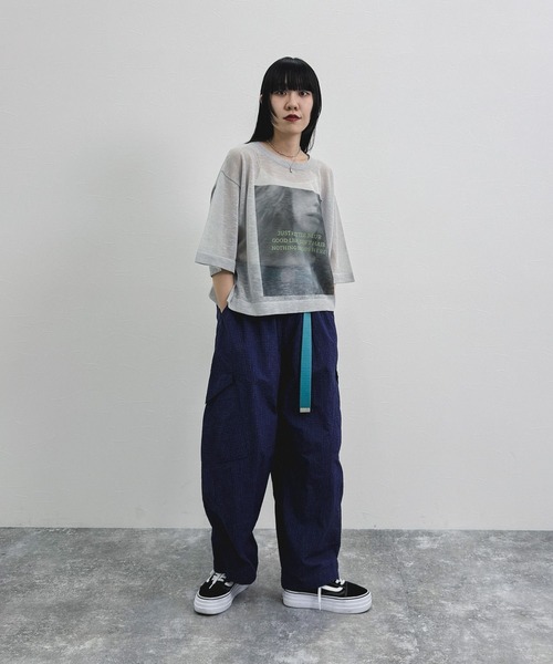 niko and...（ニコアンド）の「[MODE NORM CORE] シアーグラフィックニットプルオーバー（Tシャツ/カットソー・レディース・ラベンダー/グレー/オフホワイト・FREE）」の12枚目の写真
