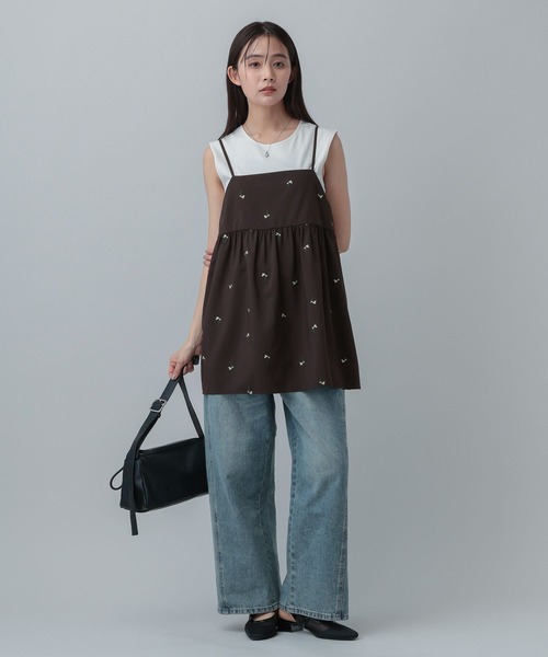 GLOBAL WORK（グローバルワーク）の「MATINEE LINE/フラワー刺繍キャミチュニック/646658（その他トップス・レディース・ブラック/ダークブラウン・MEDIUM/LARGE）」の15枚目の写真