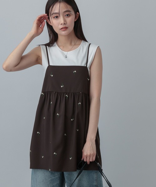 GLOBAL WORK（グローバルワーク）の「MATINEE LINE/フラワー刺繍キャミチュニック/646658（その他トップス・レディース・ブラック/ダークブラウン・MEDIUM/LARGE）」の14枚目の写真