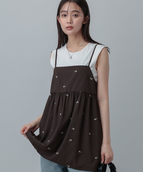 GLOBAL WORK（グローバルワーク）の「MATINEE LINE/フラワー刺繍キャミチュニック/646658（その他トップス・レディース・ブラック/ダークブラウン・MEDIUM/LARGE）」の13枚目の写真