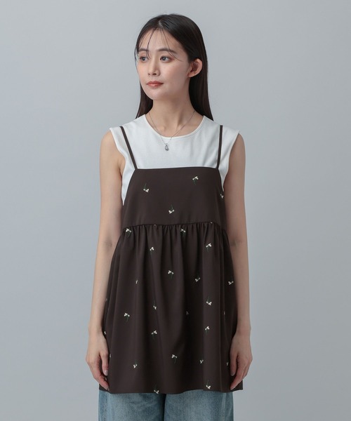 GLOBAL WORK（グローバルワーク）の「MATINEE LINE/フラワー刺繍キャミチュニック/646658（その他トップス・レディース・ブラック/ダークブラウン・MEDIUM/LARGE）」の11枚目の写真