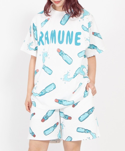 PUNYUS（プニュズ）の「【新サイズ】フード総柄スウェットショートパンツ(RAMUNE)（スウェットパンツ・レディース・サックスブルー・1/2/3/4/5）」の3枚目の写真