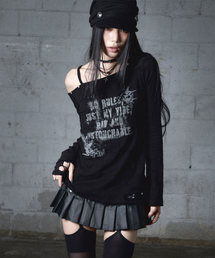 NOT KNOWING | Destroyed Back Lace Top (BLACK)(Tシャツ/カットソー)