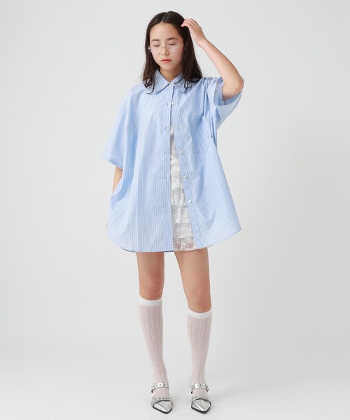 repipi armario(レピピ アルマリオ)の「ストライプBIGシャツ(シャツ/ブラウス・キッズ・ブラック/ピンク/サックスブルー・MEDIUM/LARGE)」の12枚目の写真