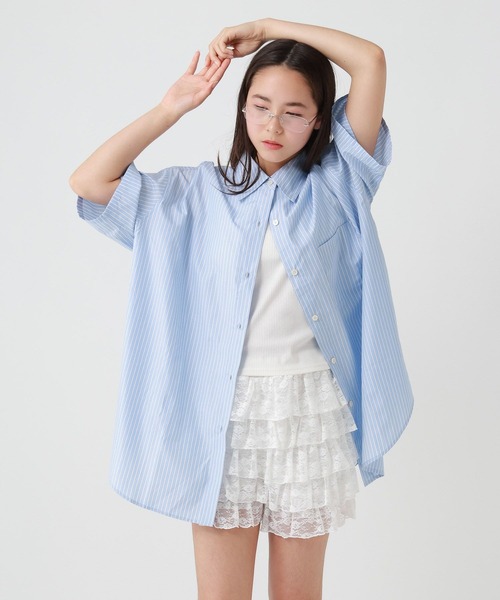 repipi armario(レピピ アルマリオ)の「ストライプBIGシャツ(シャツ/ブラウス・キッズ・ブラック/ピンク/サックスブルー・MEDIUM/LARGE)」の16枚目の写真