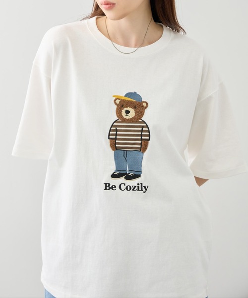 Mac-House(マックハウス)の「クマモチーフ サガラ刺繍&アップリケ クルーネック 半袖Tシャツ(Tシャツ/カットソー・メンズ・ホワイト/ブラック・M/L)」の9枚目の写真