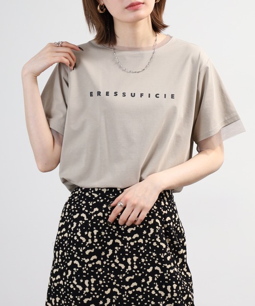 A.N.L（エーエヌエル　レーベル）の「A.N.L チュール使いシンプルロゴ半袖Tシャツ（Tシャツ/カットソー・レディース・グレイッシュベージュ/オフホワイト・38）」の2枚目の写真