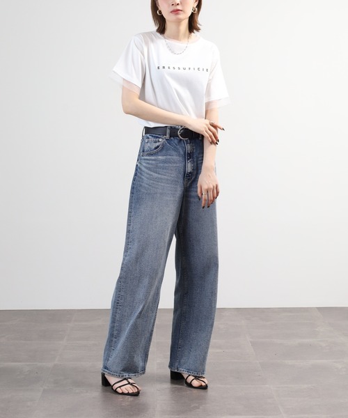 A.N.L（エーエヌエル　レーベル）の「A.N.L チュール使いシンプルロゴ半袖Tシャツ（Tシャツ/カットソー・レディース・グレイッシュベージュ/オフホワイト・38）」の9枚目の写真