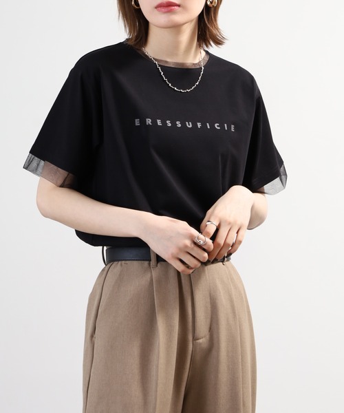 A.N.L（エーエヌエル　レーベル）の「A.N.L チュール使いシンプルロゴ半袖Tシャツ（Tシャツ/カットソー・レディース・グレイッシュベージュ/オフホワイト・38）」の10枚目の写真