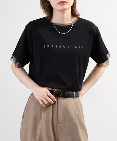 A.N.L（エーエヌエル　レーベル）の「A.N.L チュール使いシンプルロゴ半袖Tシャツ（Tシャツ/カットソー・レディース・グレイッシュベージュ/オフホワイト・38）」の11枚目の写真