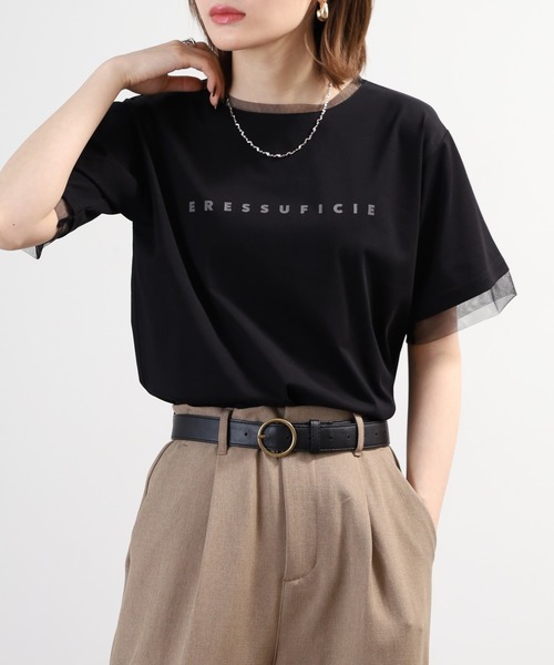 A.N.L（エーエヌエル　レーベル）の「A.N.L チュール使いシンプルロゴ半袖Tシャツ（Tシャツ/カットソー・レディース・グレイッシュベージュ/オフホワイト・38）」の13枚目の写真