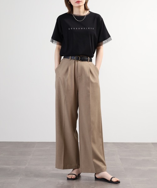 A.N.L（エーエヌエル　レーベル）の「A.N.L チュール使いシンプルロゴ半袖Tシャツ（Tシャツ/カットソー・レディース・グレイッシュベージュ/オフホワイト・38）」の15枚目の写真