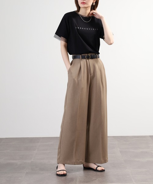 A.N.L（エーエヌエル　レーベル）の「A.N.L チュール使いシンプルロゴ半袖Tシャツ（Tシャツ/カットソー・レディース・グレイッシュベージュ/オフホワイト・38）」の16枚目の写真
