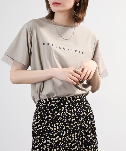 A.N.L（エーエヌエル　レーベル）の「A.N.L チュール使いシンプルロゴ半袖Tシャツ（Tシャツ/カットソー・レディース・グレイッシュベージュ/オフホワイト・38）」の17枚目の写真