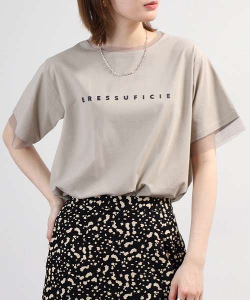 A.N.L（エーエヌエル　レーベル）の「A.N.L チュール使いシンプルロゴ半袖Tシャツ（Tシャツ/カットソー・レディース・グレイッシュベージュ/オフホワイト・38）」の19枚目の写真