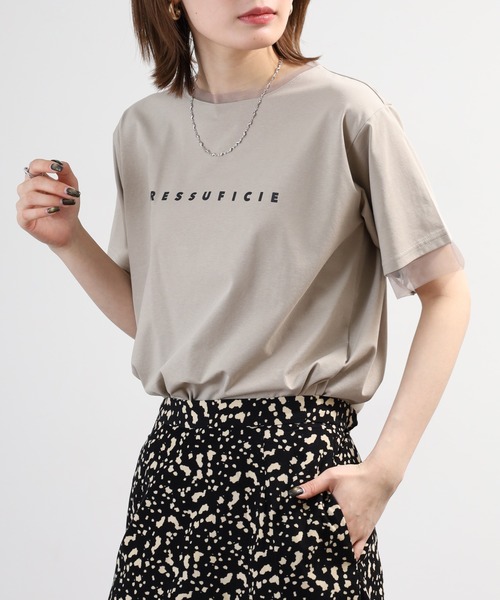 A.N.L（エーエヌエル　レーベル）の「A.N.L チュール使いシンプルロゴ半袖Tシャツ（Tシャツ/カットソー・レディース・グレイッシュベージュ/オフホワイト・38）」の20枚目の写真
