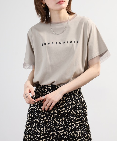 A.N.L（エーエヌエル　レーベル）の「A.N.L チュール使いシンプルロゴ半袖Tシャツ（Tシャツ/カットソー・レディース・グレイッシュベージュ/オフホワイト・38）」の21枚目の写真