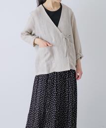 かぐれ（カグレ）の「リネンカシュクールカーディガンジャケット（ノーカラージャケット）」