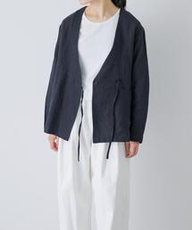 かぐれ（カグレ）の「リネンカシュクールカーディガンジャケット（ノーカラージャケット）」