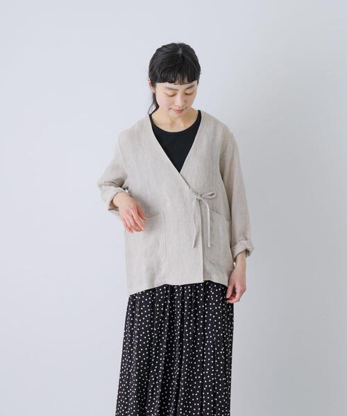 かぐれ（カグレ）の「リネンカシュクールカーディガンジャケット（ノーカラージャケット・レディース・ネイビー/ナチュラル・FREE）」の3枚目の写真