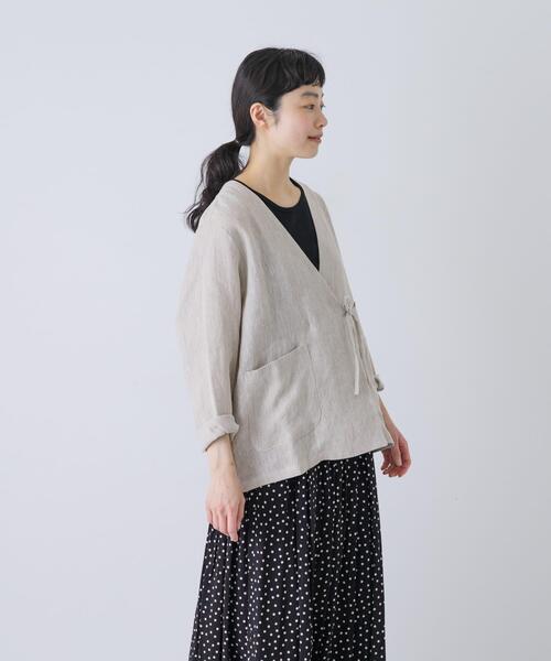 かぐれ（カグレ）の「リネンカシュクールカーディガンジャケット（ノーカラージャケット・レディース・ネイビー/ナチュラル・FREE）」の4枚目の写真