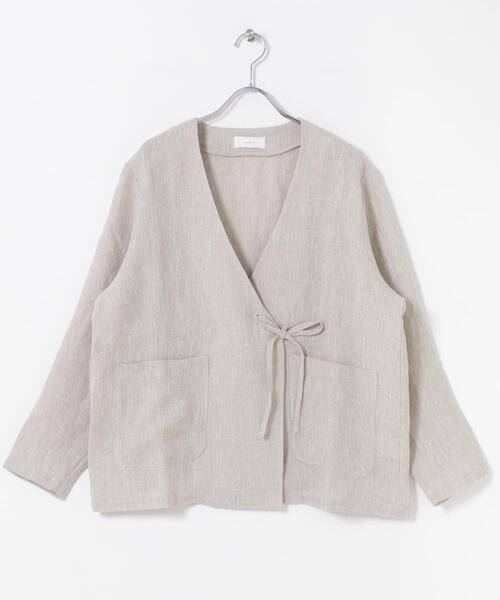 かぐれ（カグレ）の「リネンカシュクールカーディガンジャケット（ノーカラージャケット・レディース・ネイビー/ナチュラル・FREE）」の7枚目の写真