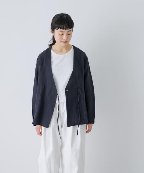 かぐれ（カグレ）の「リネンカシュクールカーディガンジャケット（ノーカラージャケット・レディース・ネイビー/ナチュラル・FREE）」の9枚目の写真