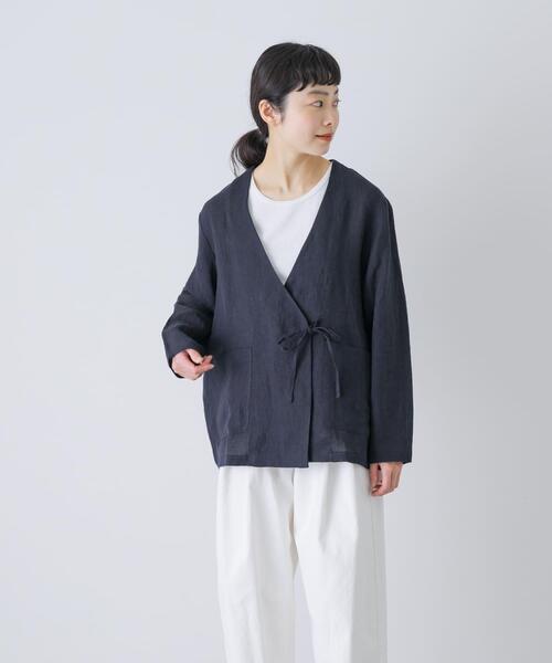 かぐれ（カグレ）の「リネンカシュクールカーディガンジャケット（ノーカラージャケット・レディース・ネイビー/ナチュラル・FREE）」の12枚目の写真