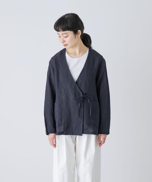 かぐれ（カグレ）の「リネンカシュクールカーディガンジャケット（ノーカラージャケット・レディース・ネイビー/ナチュラル・FREE）」の16枚目の写真