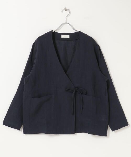 かぐれ（カグレ）の「リネンカシュクールカーディガンジャケット（ノーカラージャケット・レディース・ネイビー/ナチュラル・FREE）」の21枚目の写真