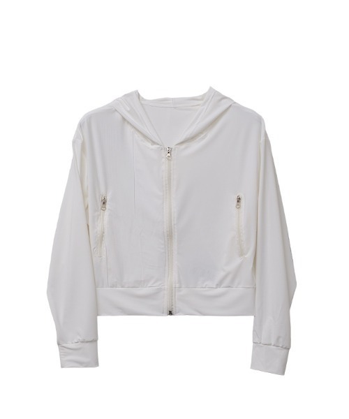CLOTHY(クロシィ)の「【ひんやり、日差しをシャットアウト】接触冷感ショートジップパーカー(パーカー・レディース・グレー/ホワイト/ベージュ・MEDIUM/LARGE)」の22枚目の写真