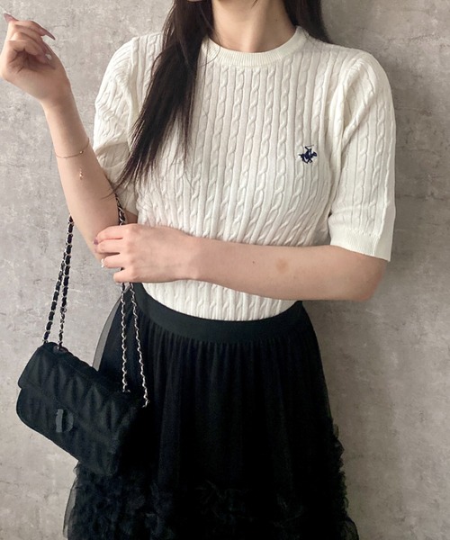 Mejoul（メジュール）の「【26年春夏新作】【BEVERLY HILLS POLO CLUB】ワンポイント刺繍 半袖ケーブル編みサマーニット（ニット/セーター・レディース・イエロー/アイボリー/ブルー・F）」の5枚目の写真