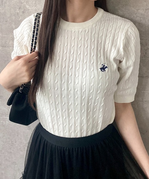 Mejoul（メジュール）の「【26年春夏新作】【BEVERLY HILLS POLO CLUB】ワンポイント刺繍 半袖ケーブル編みサマーニット（ニット/セーター・レディース・イエロー/アイボリー/ブルー・F）」の6枚目の写真