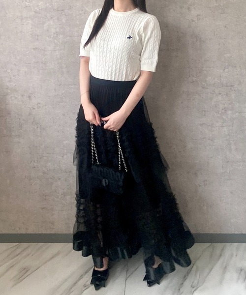 Mejoul（メジュール）の「【26年春夏新作】【BEVERLY HILLS POLO CLUB】ワンポイント刺繍 半袖ケーブル編みサマーニット（ニット/セーター・レディース・イエロー/アイボリー/ブルー・F）」の7枚目の写真