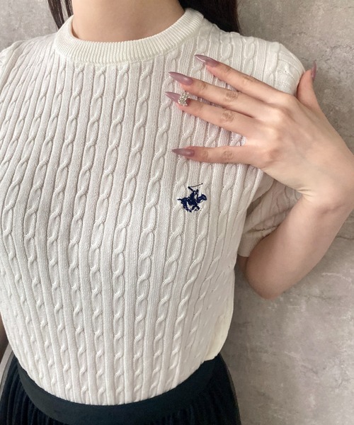 Mejoul（メジュール）の「【26年春夏新作】【BEVERLY HILLS POLO CLUB】ワンポイント刺繍 半袖ケーブル編みサマーニット（ニット/セーター・レディース・イエロー/アイボリー/ブルー・F）」の22枚目の写真
