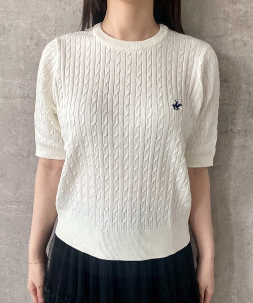 Mejoul（メジュール）の「【26年春夏新作】【BEVERLY HILLS POLO CLUB】ワンポイント刺繍 半袖ケーブル編みサマーニット（ニット/セーター・レディース・イエロー/アイボリー/ブルー・F）」の19枚目の写真