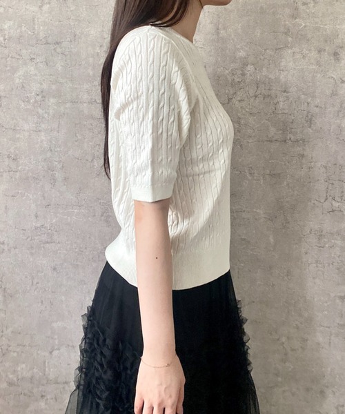 Mejoul（メジュール）の「【26年春夏新作】【BEVERLY HILLS POLO CLUB】ワンポイント刺繍 半袖ケーブル編みサマーニット（ニット/セーター・レディース・イエロー/アイボリー/ブルー・F）」の20枚目の写真