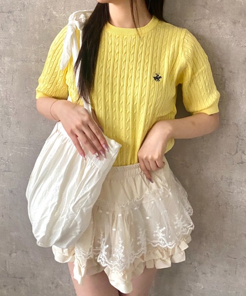 Mejoul（メジュール）の「【26年春夏新作】【BEVERLY HILLS POLO CLUB】ワンポイント刺繍 半袖ケーブル編みサマーニット（ニット/セーター・レディース・イエロー/アイボリー/ブルー・F）」の15枚目の写真