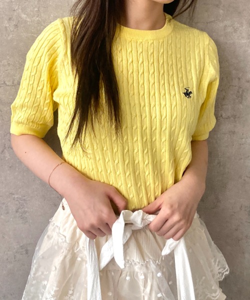 Mejoul（メジュール）の「【26年春夏新作】【BEVERLY HILLS POLO CLUB】ワンポイント刺繍 半袖ケーブル編みサマーニット（ニット/セーター・レディース・イエロー/アイボリー/ブルー・F）」の16枚目の写真