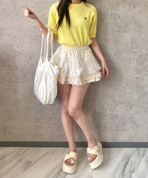 Mejoul（メジュール）の「【26年春夏新作】【BEVERLY HILLS POLO CLUB】ワンポイント刺繍 半袖ケーブル編みサマーニット（ニット/セーター・レディース・イエロー/アイボリー/ブルー・F）」の17枚目の写真