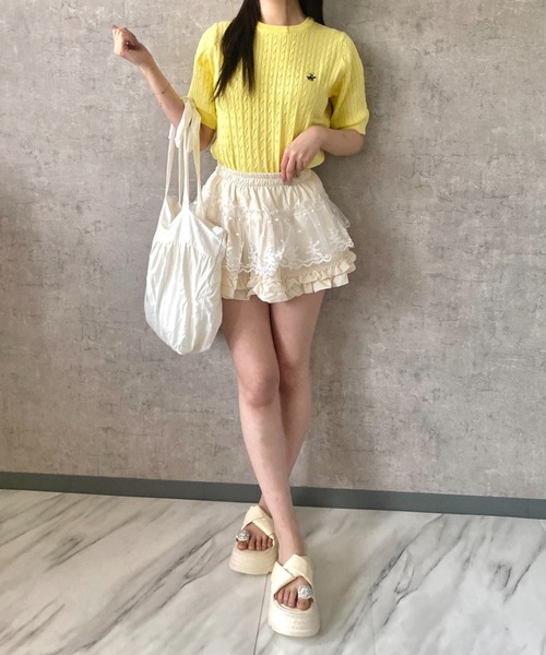 Mejoul（メジュール）の「【26年春夏新作】【BEVERLY HILLS POLO CLUB】ワンポイント刺繍 半袖ケーブル編みサマーニット（ニット/セーター・レディース・イエロー/アイボリー/ブルー・F）」の18枚目の写真