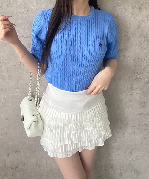 Mejoul（メジュール）の「【26年春夏新作】【BEVERLY HILLS POLO CLUB】ワンポイント刺繍 半袖ケーブル編みサマーニット（ニット/セーター・レディース・イエロー/アイボリー/ブルー・F）」の10枚目の写真