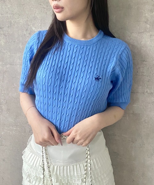 Mejoul（メジュール）の「【26年春夏新作】【BEVERLY HILLS POLO CLUB】ワンポイント刺繍 半袖ケーブル編みサマーニット（ニット/セーター・レディース・イエロー/アイボリー/ブルー・F）」の11枚目の写真